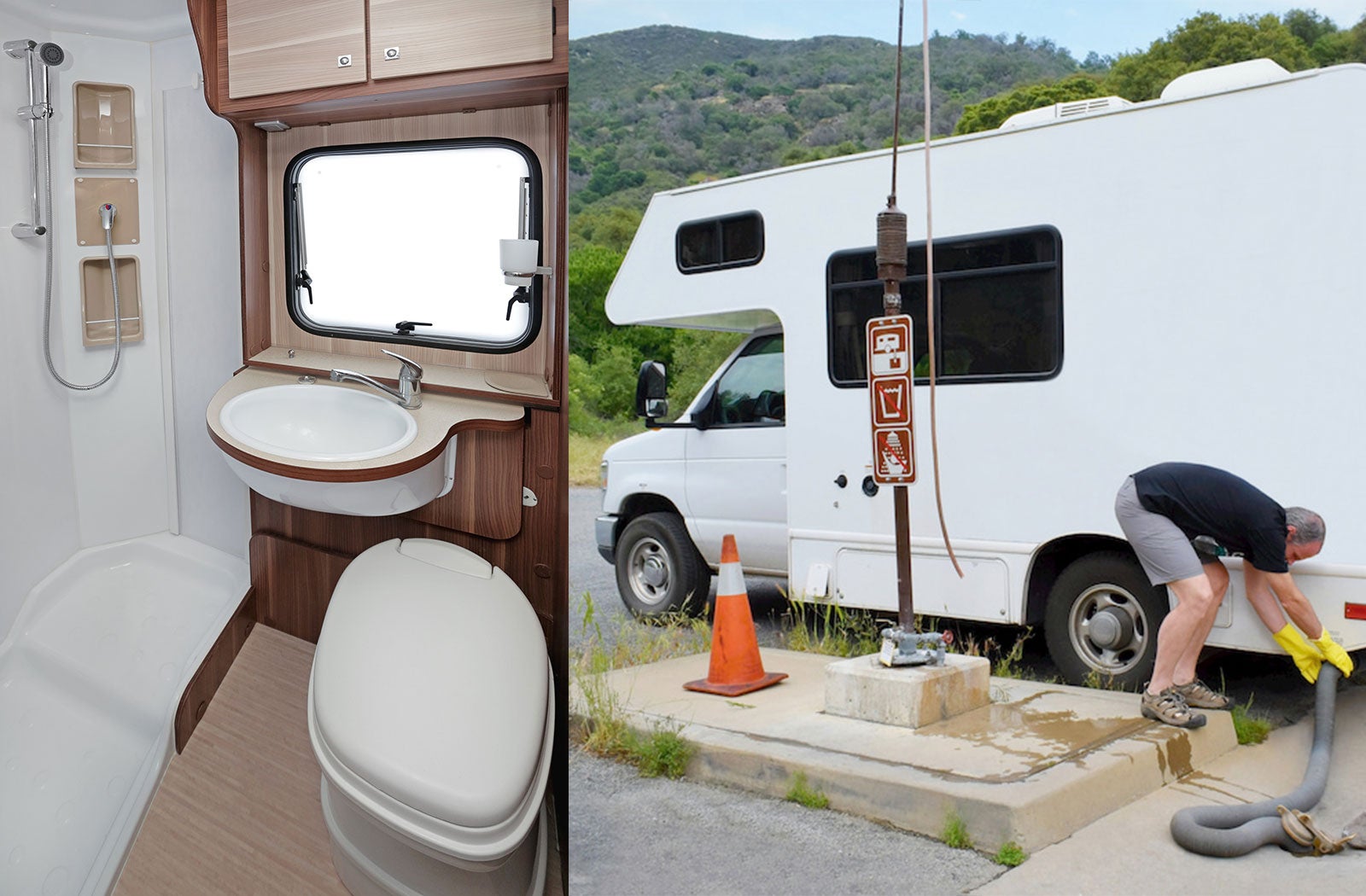 Portable RV/camper toilet and holding tank setup in Slidell, Louisiana